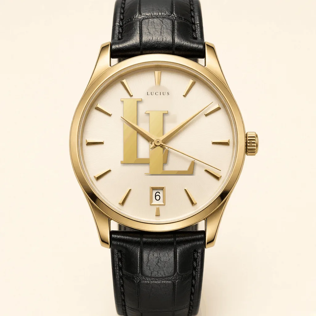 Gold automatic watch with a large LL on a cream dial